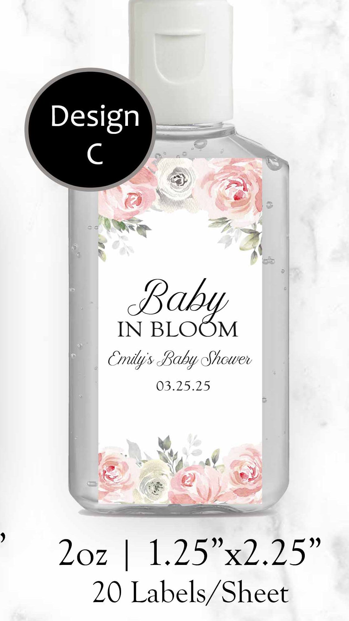 Baby in Bloom Hand Sanitizer Labels, Baby Shower Baby in Bloom Hand Sanitizer Labels