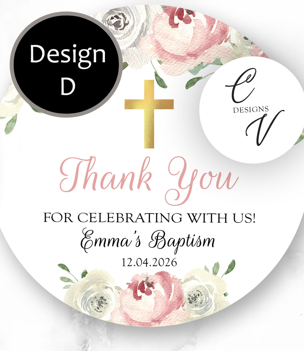 Baptism Blue Pink Any Occasion Stickers, 1.5", 2", or 3" Round