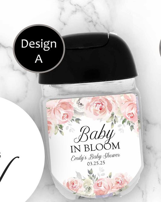 Baby in Bloom Hand Sanitizer Labels, Baby Shower Baby in Bloom Hand Sanitizer Labels