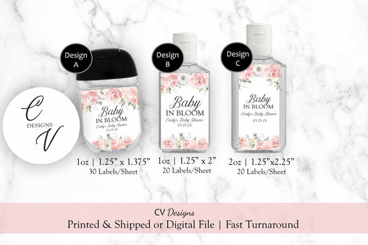 Baby in Bloom Hand Sanitizer Labels, Baby Shower Baby in Bloom Hand Sanitizer Labels