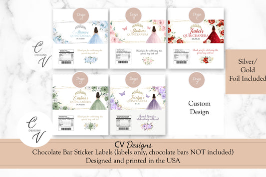 Quinceanera Custom Design Chocolate Bar Labels