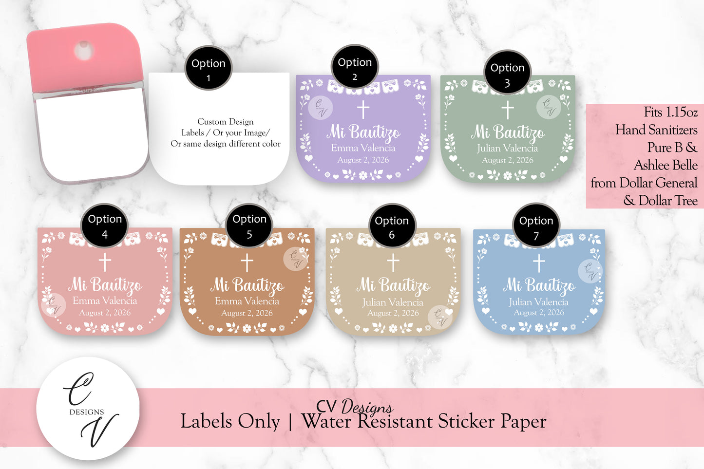 Pure B Custom Cielito Lindo Baptism Hand Sanitizer Labels