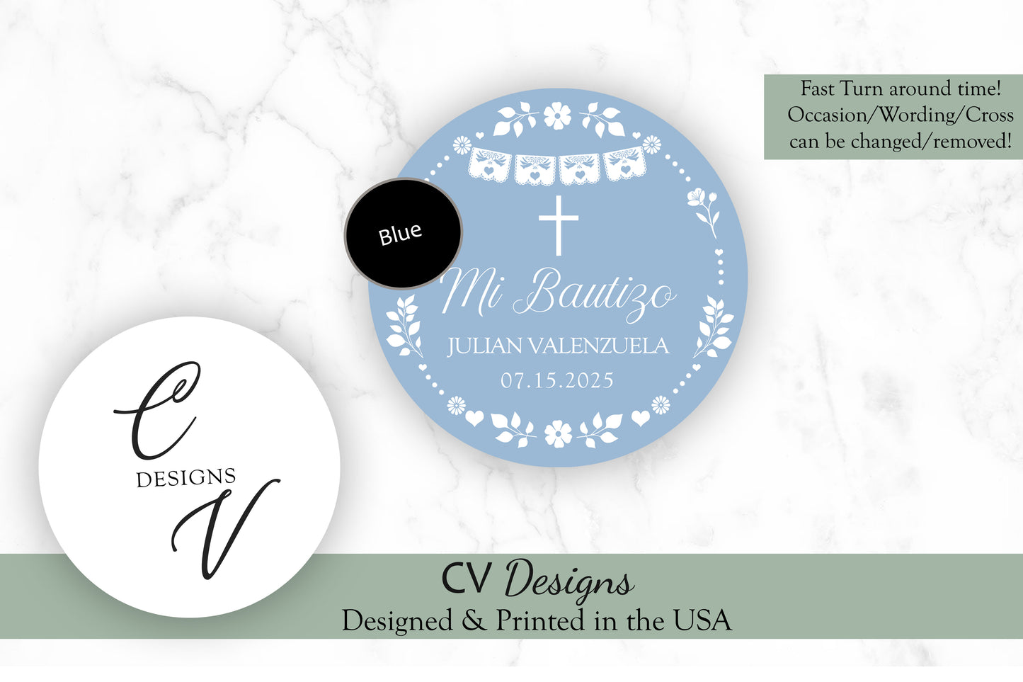 Cielito Lindo Baptism Any Occasion Stickers, 1.5", 2", or 3" Round