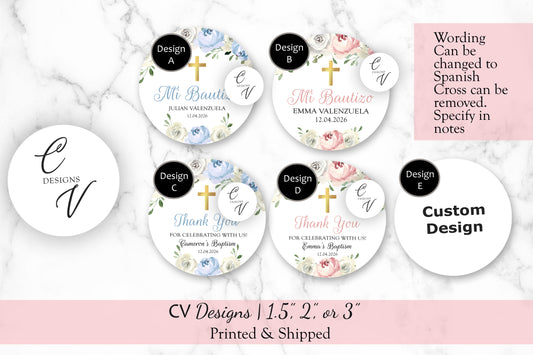 Baptism Blue Pink Any Occasion Stickers, 1.5", 2", or 3" Round
