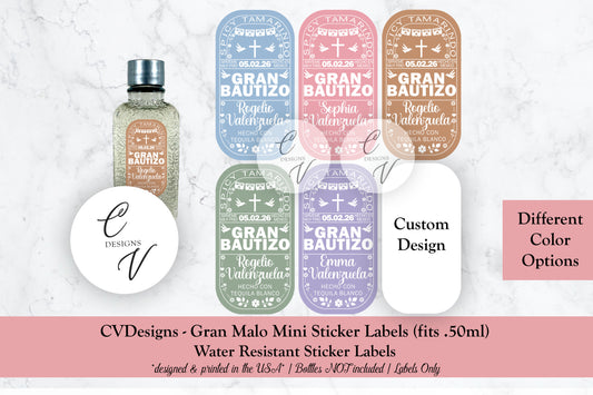 Baptism Custom Gran Malo Tequila Mini Bottle Labels only