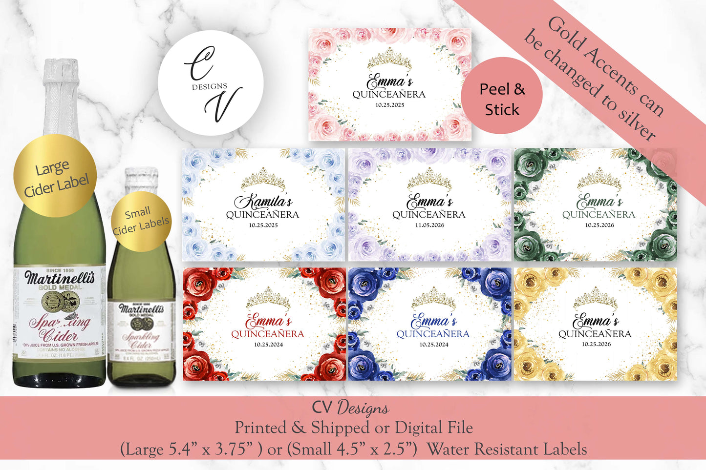 Quinceanera Large and Small Cider Labels