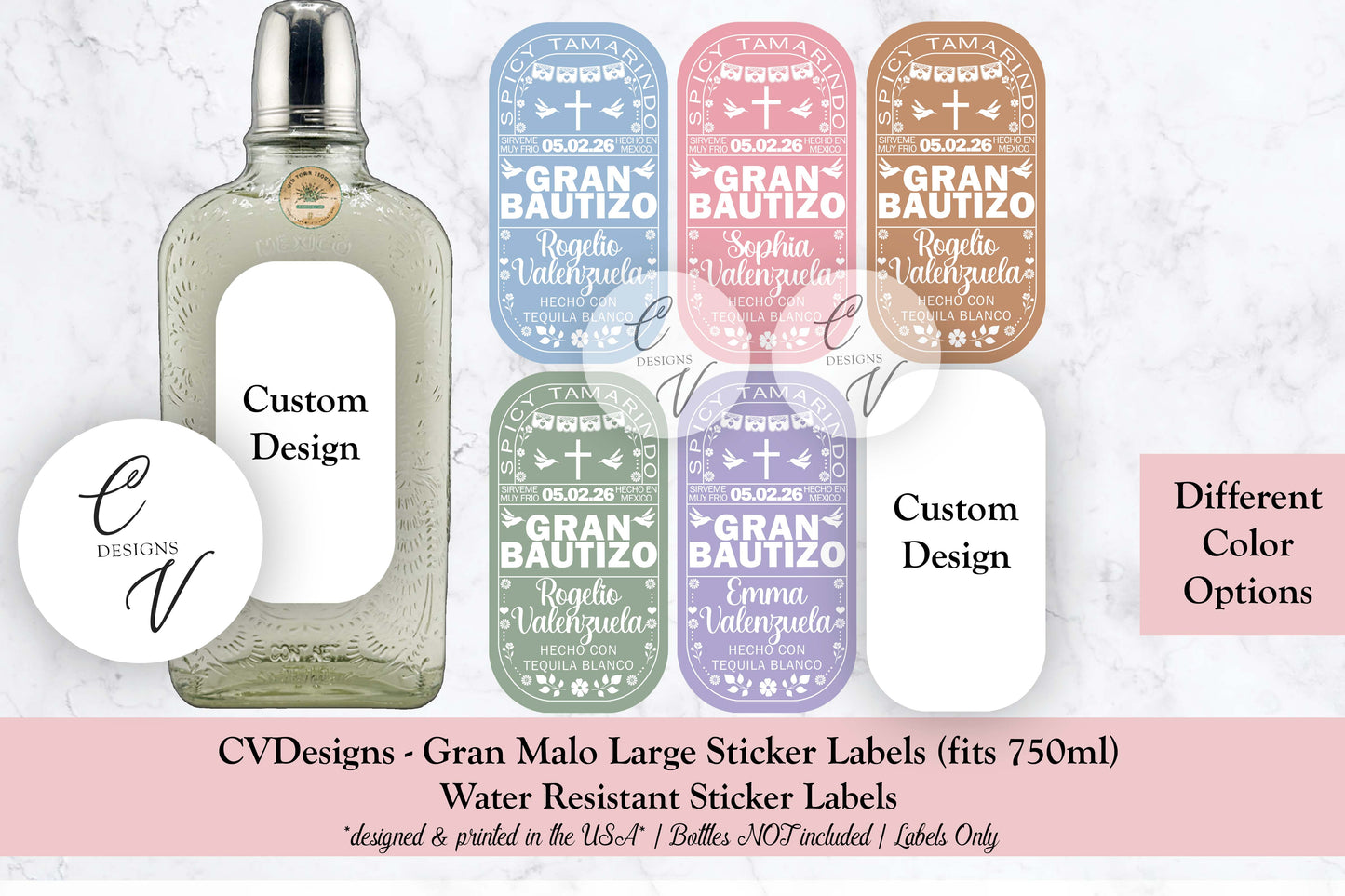 Baptism or Custom Gran Malo Tequila Large Bottle Labels only