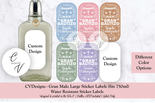 Baptism or Custom Gran Malo Tequila Large Bottle Labels only