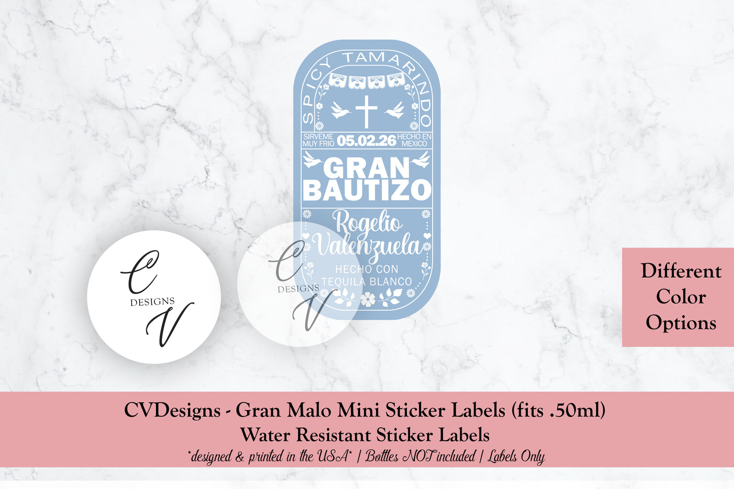 Baptism Custom Gran Malo Tequila Mini Bottle Labels only