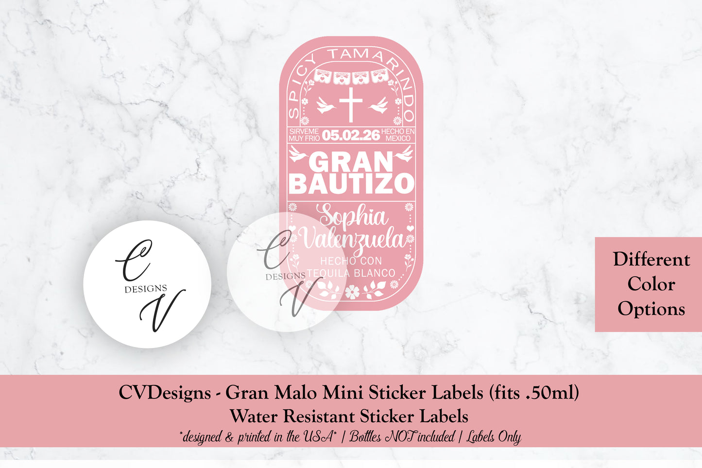 Baptism Custom Gran Malo Tequila Mini Bottle Labels only