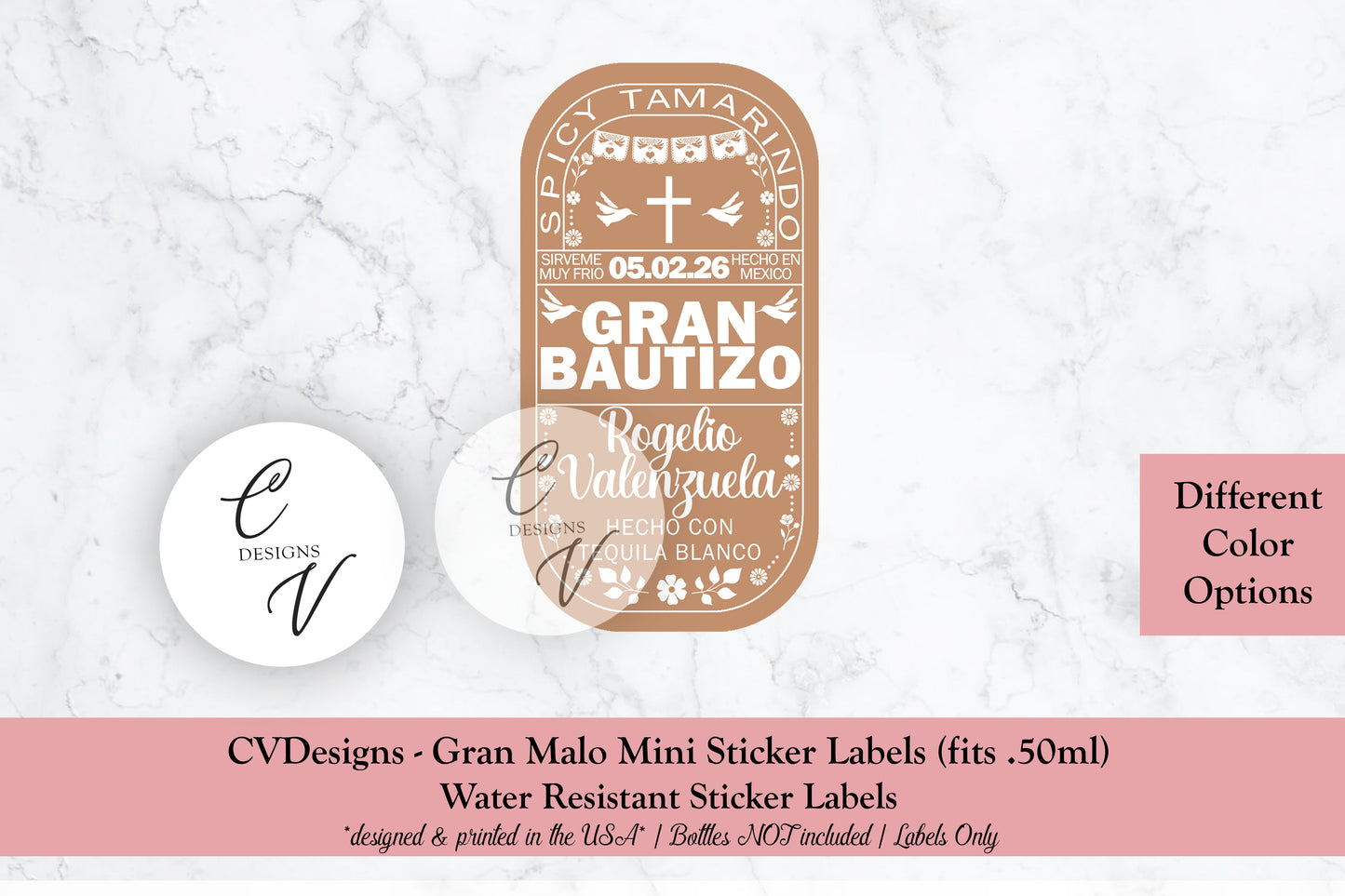 Baptism Custom Gran Malo Tequila Mini Bottle Labels only