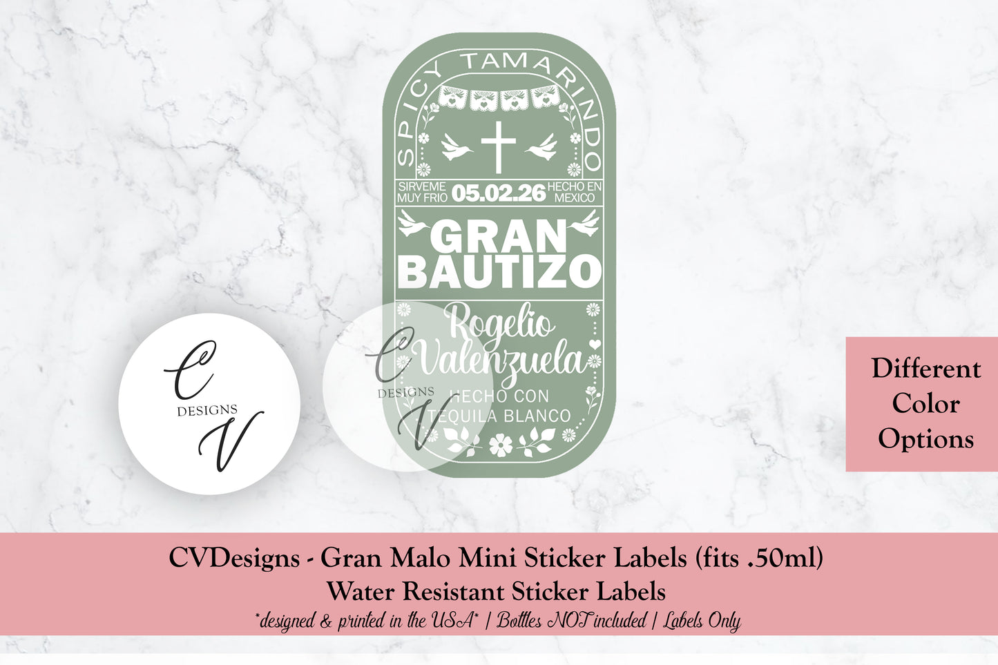 Baptism Custom Gran Malo Tequila Mini Bottle Labels only