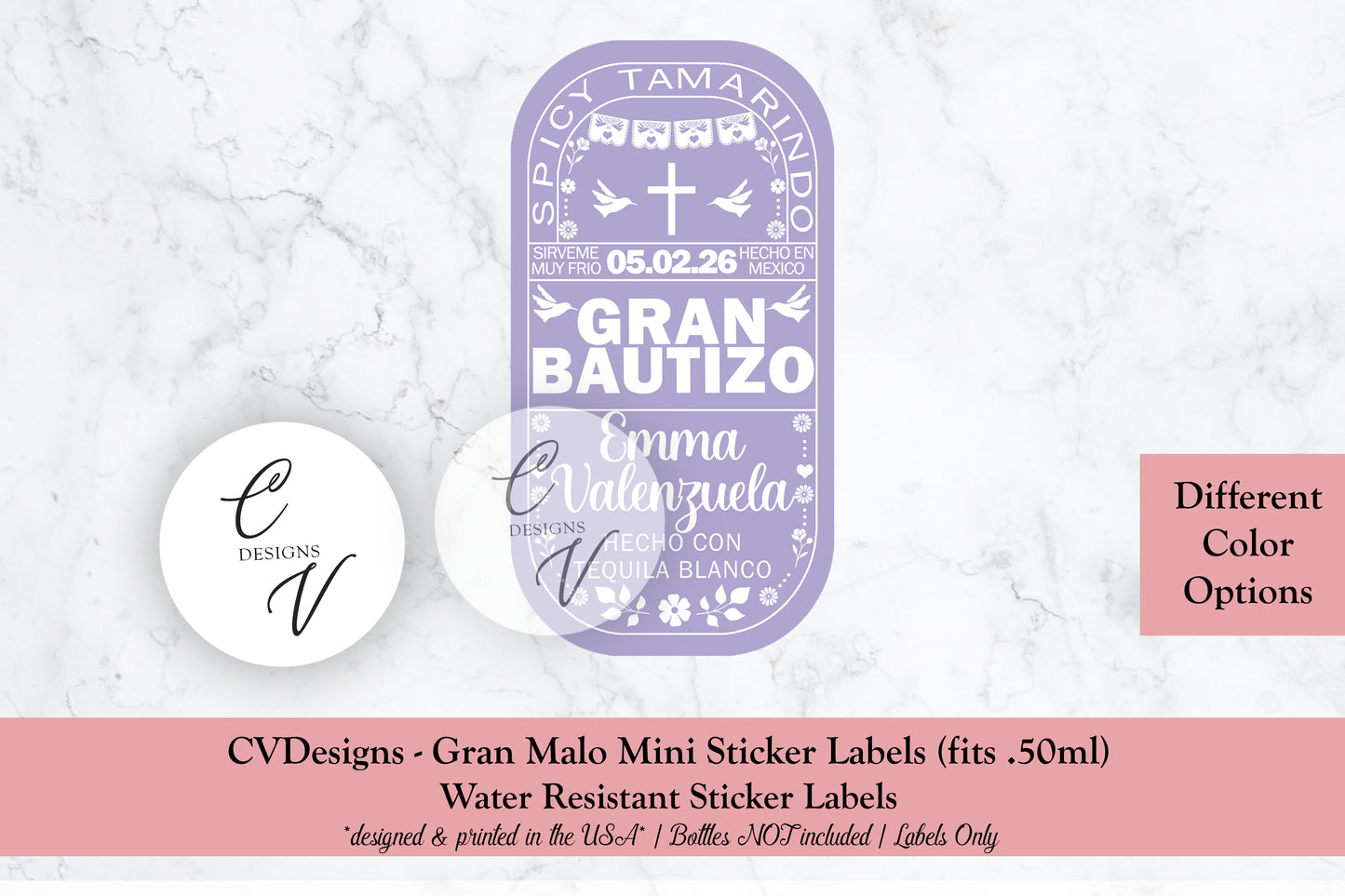 Baptism Custom Gran Malo Tequila Mini Bottle Labels only