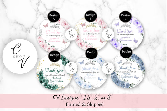 Quinceanera Sweet Sixteen Stickers, 1.5", 2", or 3" Round