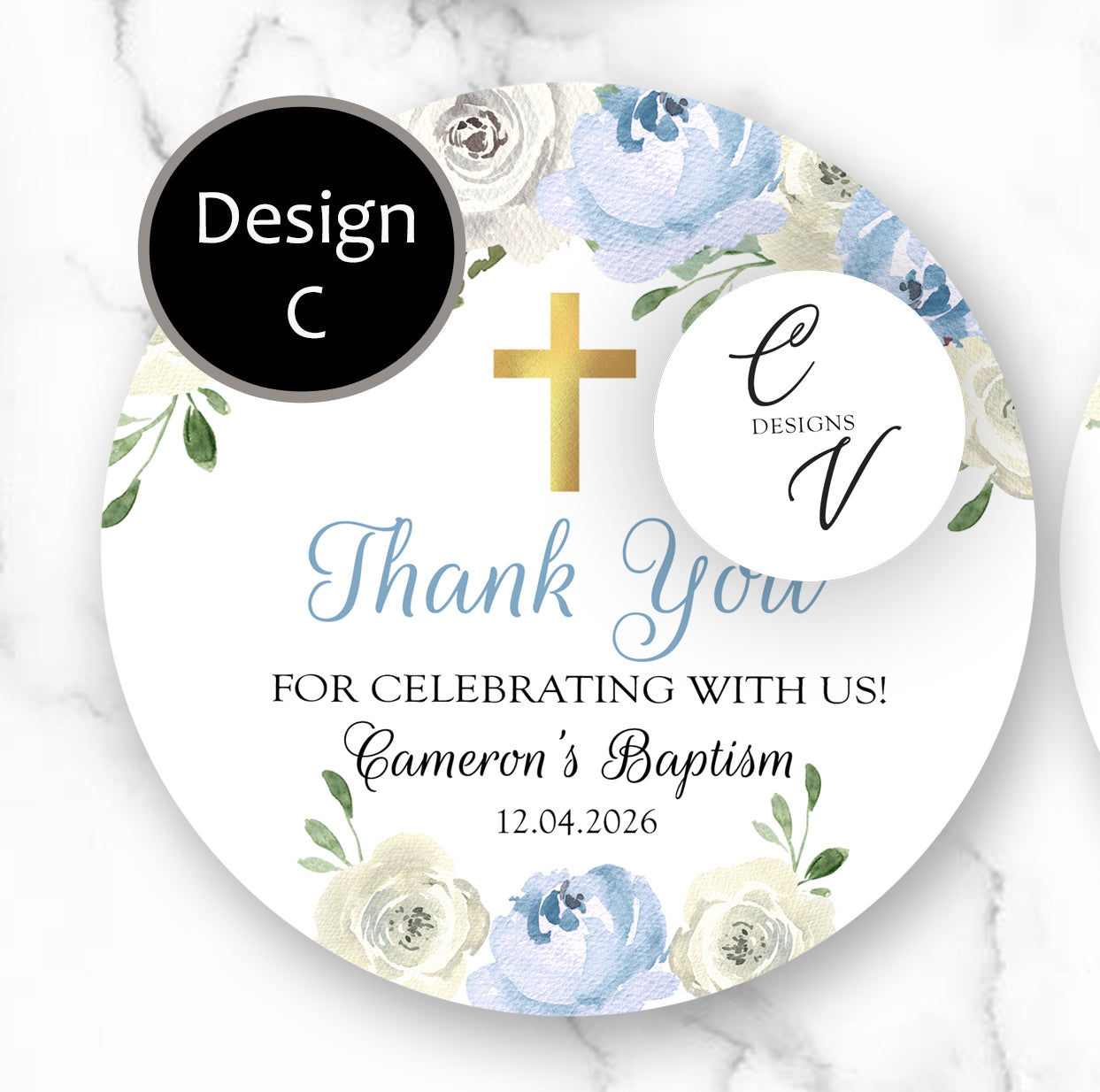 Baptism Blue Pink Any Occasion Stickers, 1.5", 2", or 3" Round
