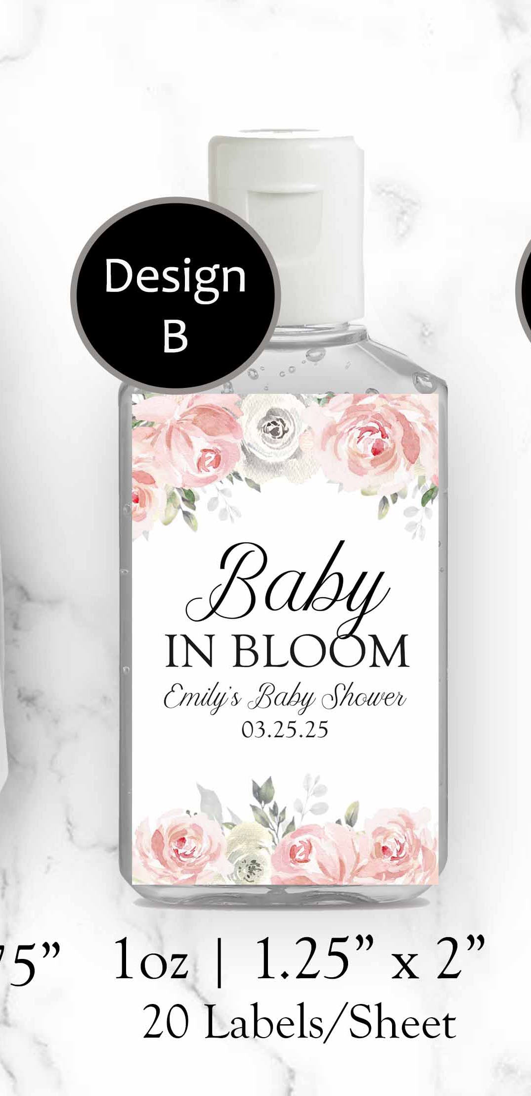 Baby in Bloom Hand Sanitizer Labels, Baby Shower Baby in Bloom Hand Sanitizer Labels