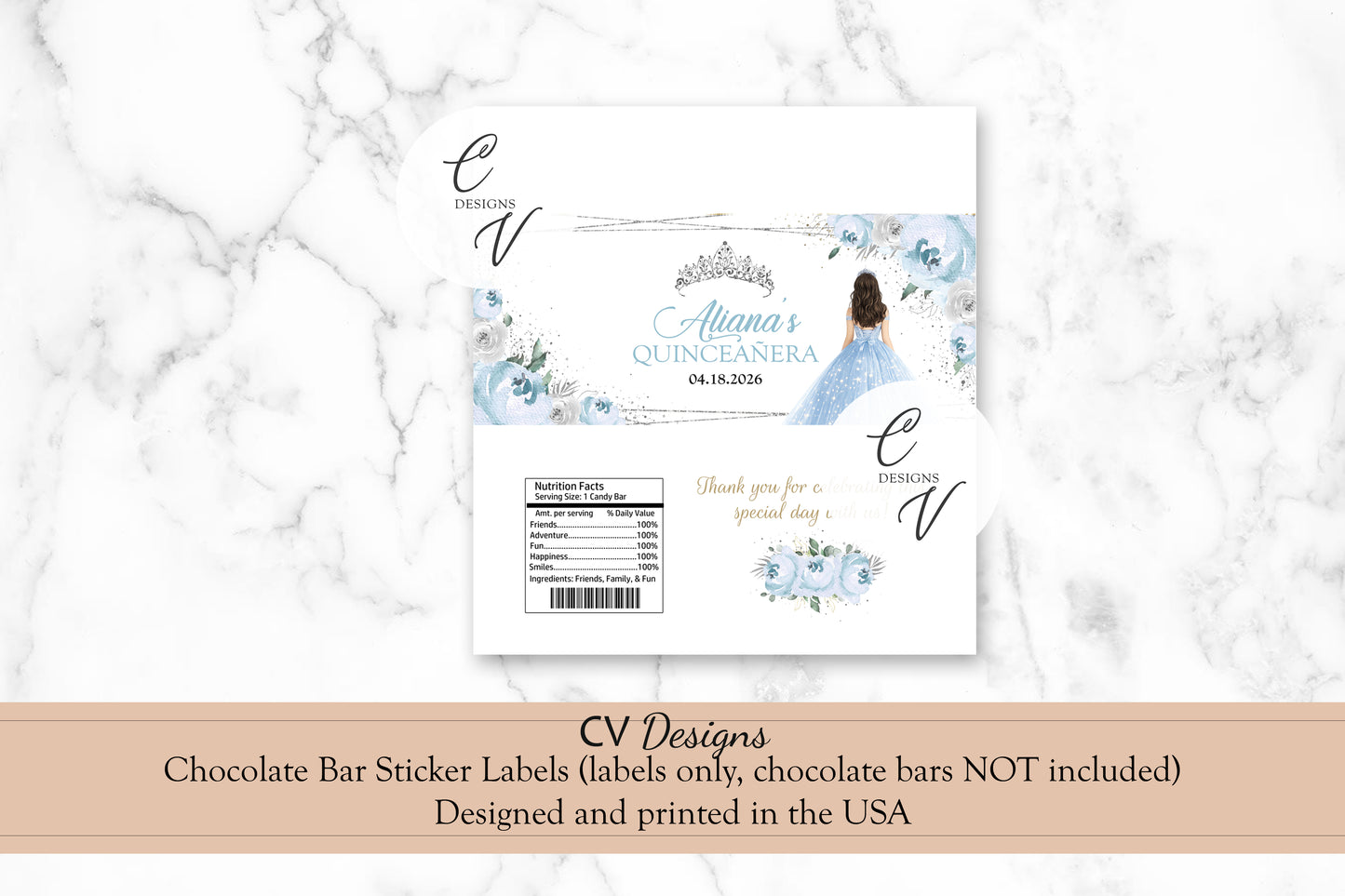 Quinceanera Custom Design Chocolate Bar Labels