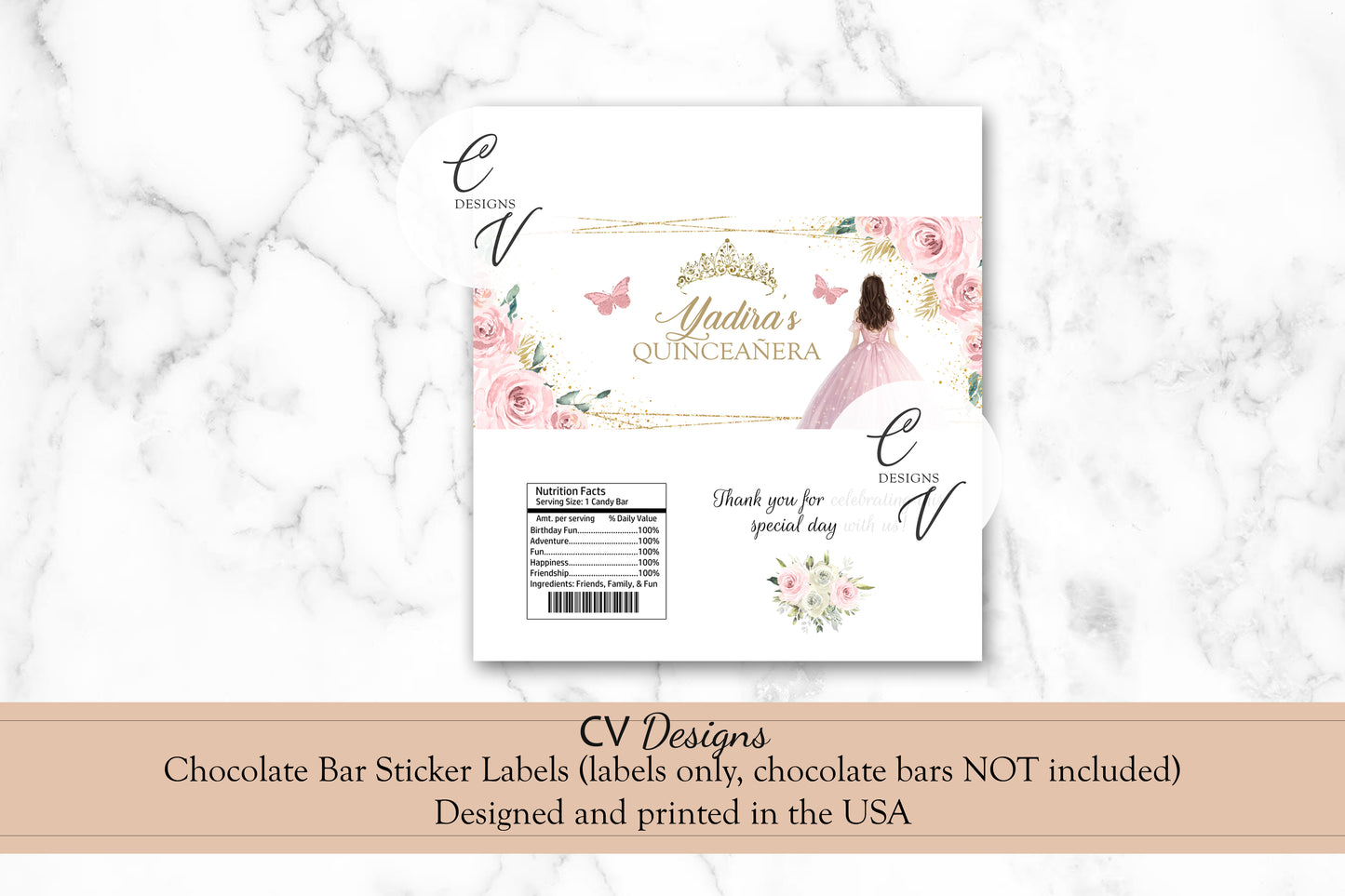 Quinceanera Custom Design Chocolate Bar Labels