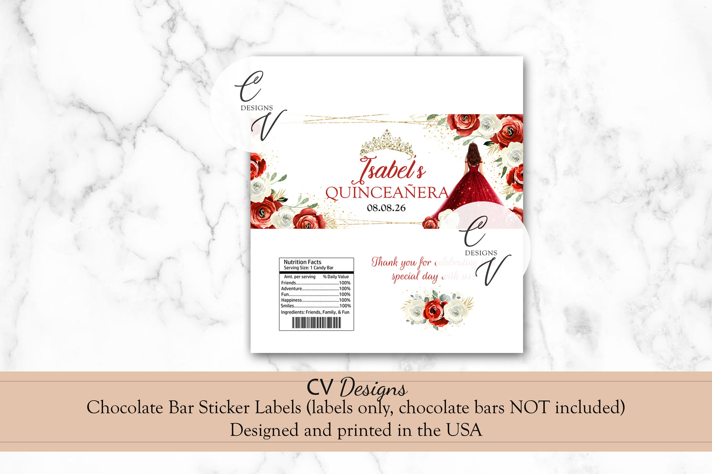 Quinceanera Custom Design Chocolate Bar Labels