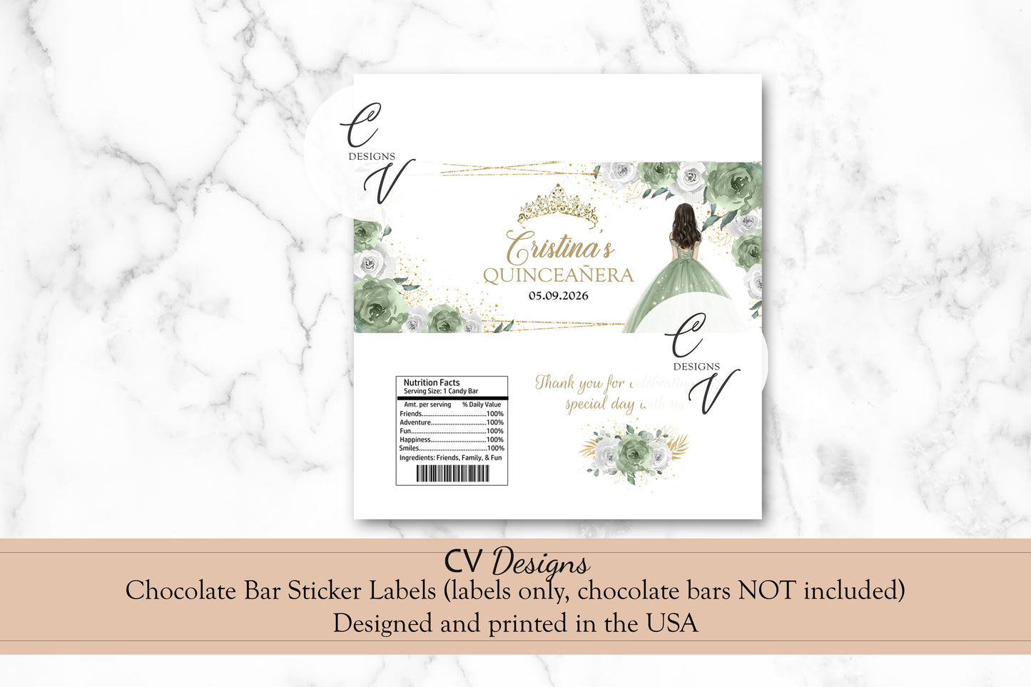 Quinceanera Custom Design Chocolate Bar Labels