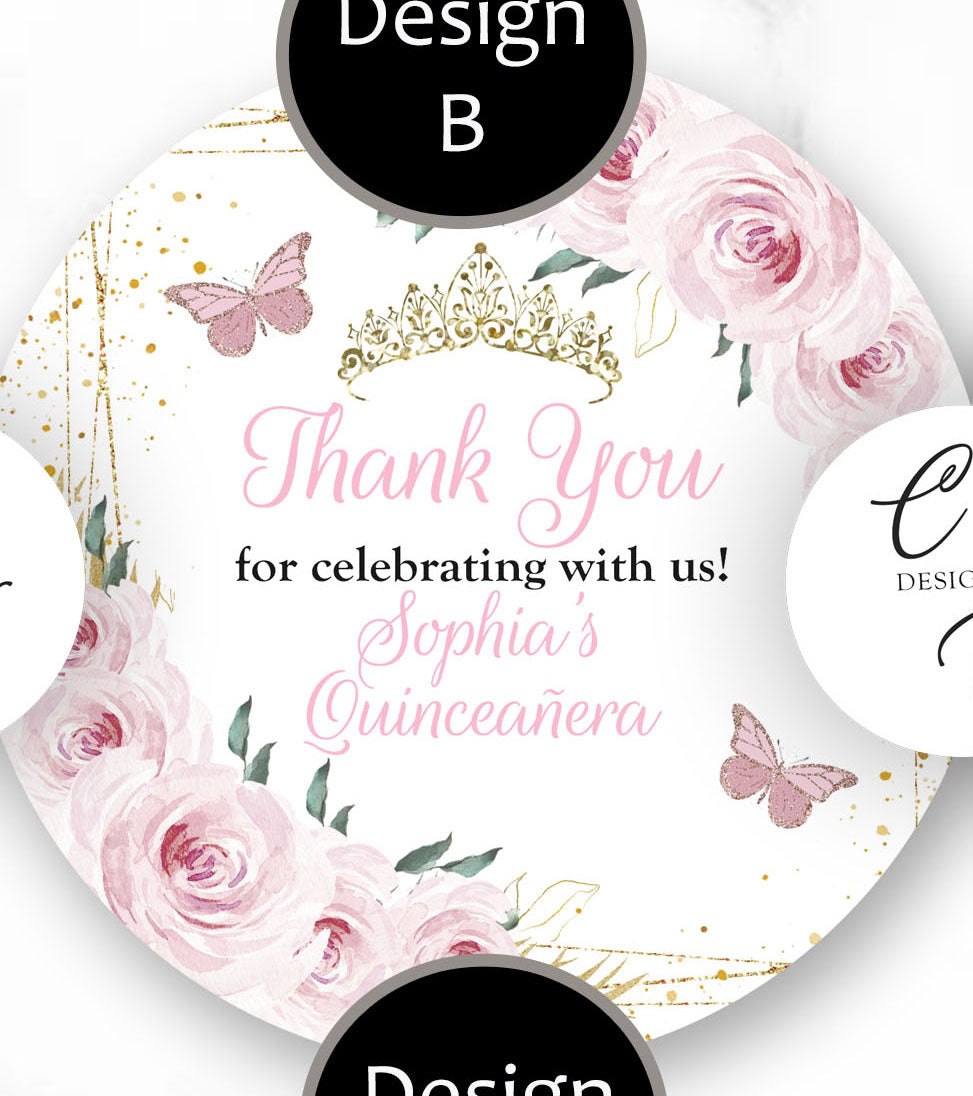 Quinceanera Sweet Sixteen Stickers, 1.5", 2", or 3" Round