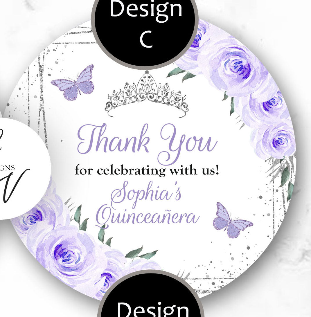 Quinceanera Sweet Sixteen Stickers, 1.5", 2", or 3" Round
