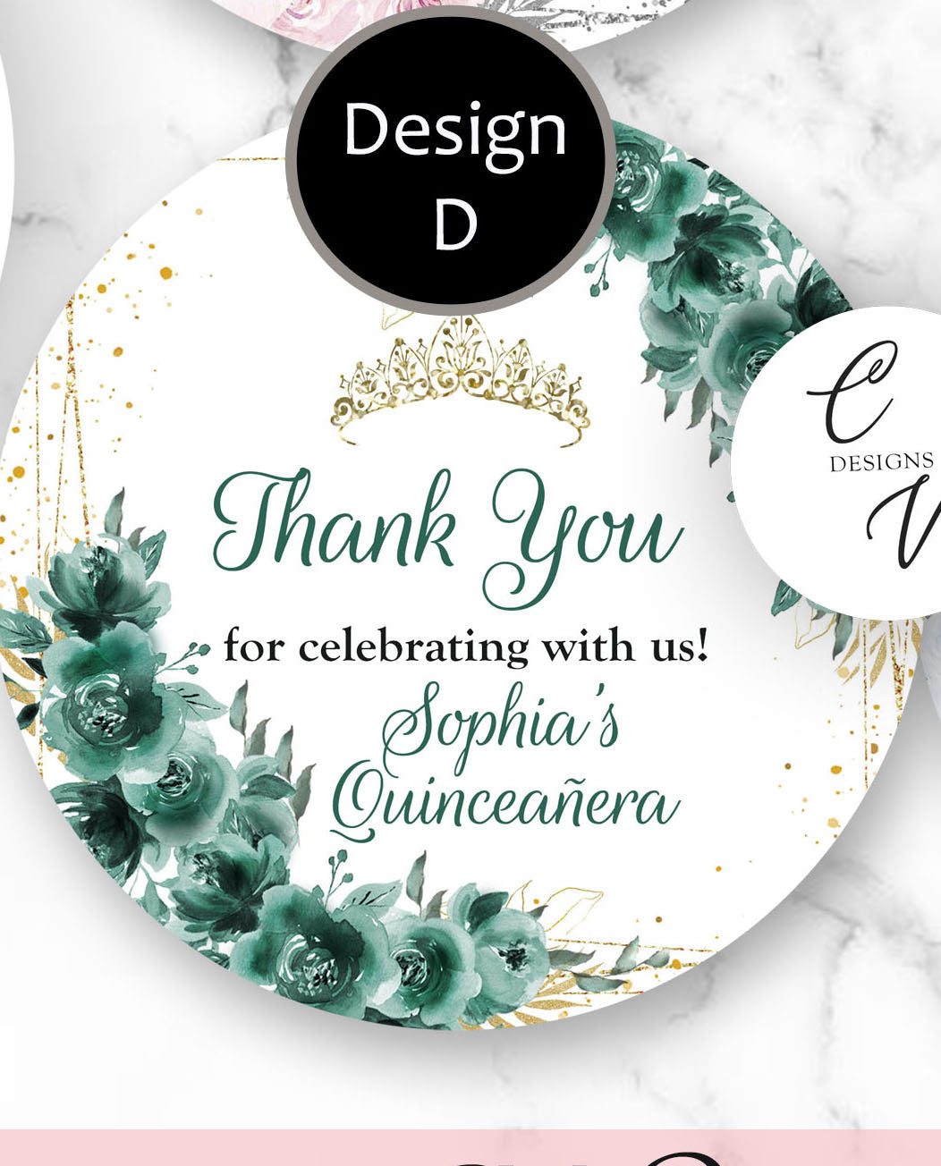 Quinceanera Sweet Sixteen Stickers, 1.5", 2", or 3" Round